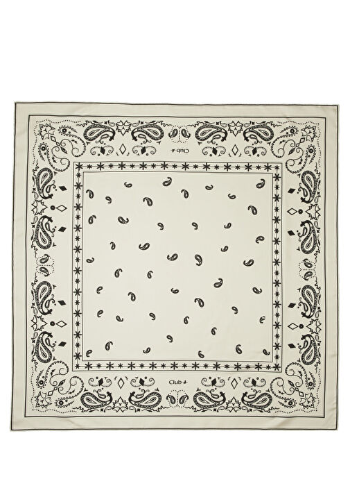 Kırık Beyaz Siyah İpek Eşarp