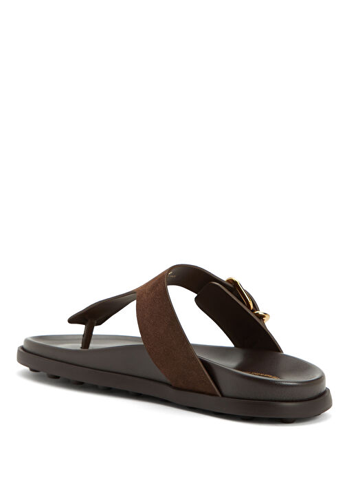 Koyu Kahverengi Kadın Deri Terlik - Görsel 4