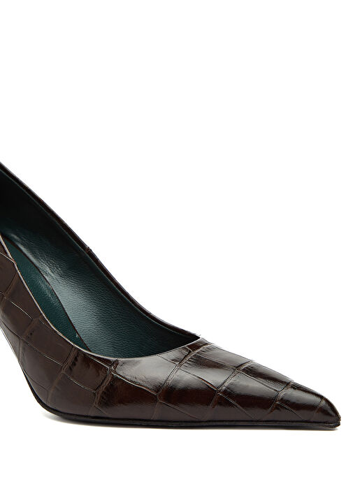 Kahverengi Krokodil Desenli Deri Stiletto - Görsel 7