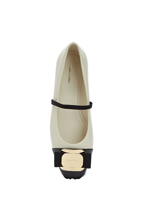 New Vara Ekru Siyah Deri Babet - Görsel 5