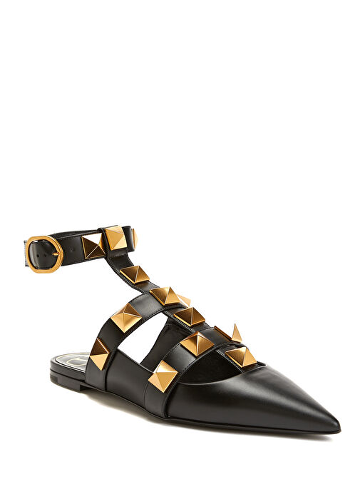 Rockstud Siyah Kadın Deri Sandalet - Görsel 3