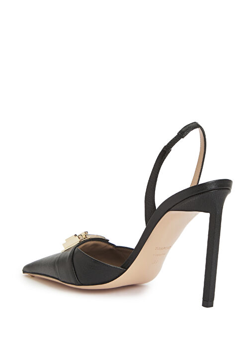 Siyah Deri Topuklu Ayakkabı - Görsel 4