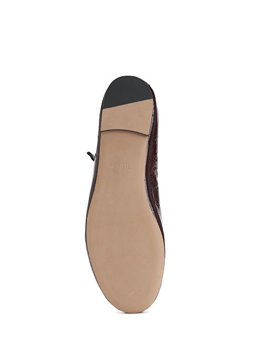 Mary Jane Bordo Kırışık Rugan Deri Babet - Görsel 6