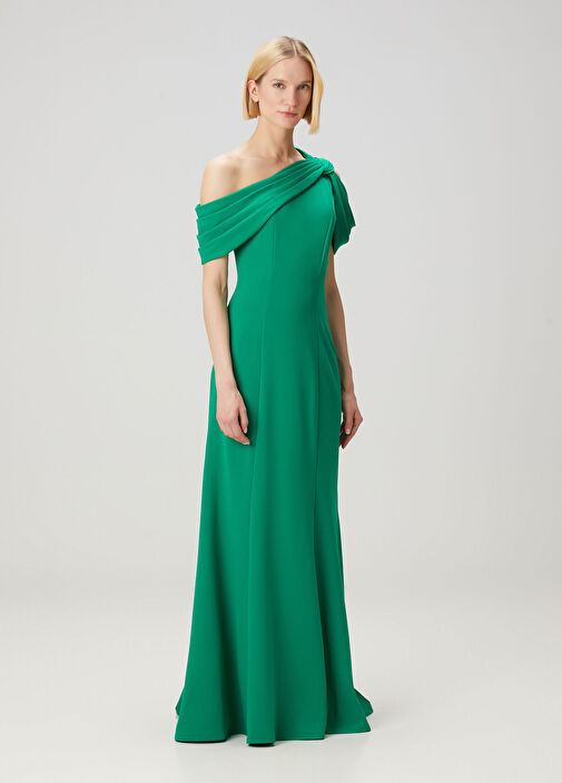 Tadashi Shoji - Copley Green Maxi Crepe Evening Dress