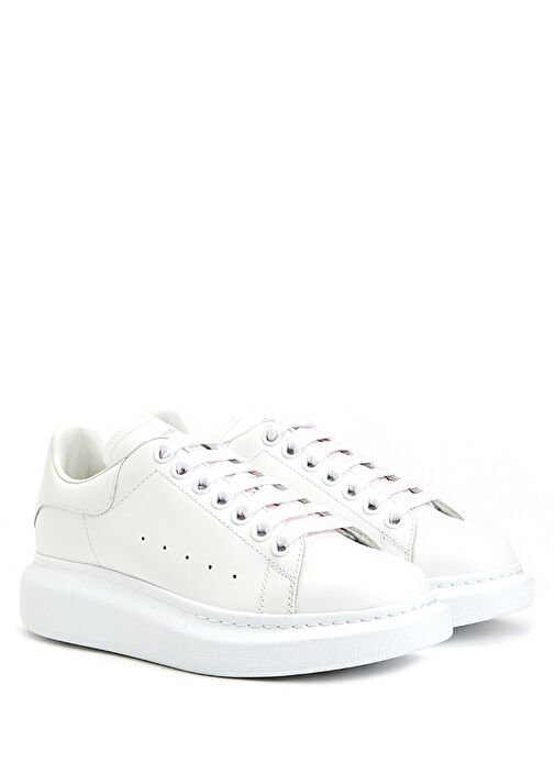 Oversized Beyaz Logolu Kadın Deri Sneaker - Görsel 3