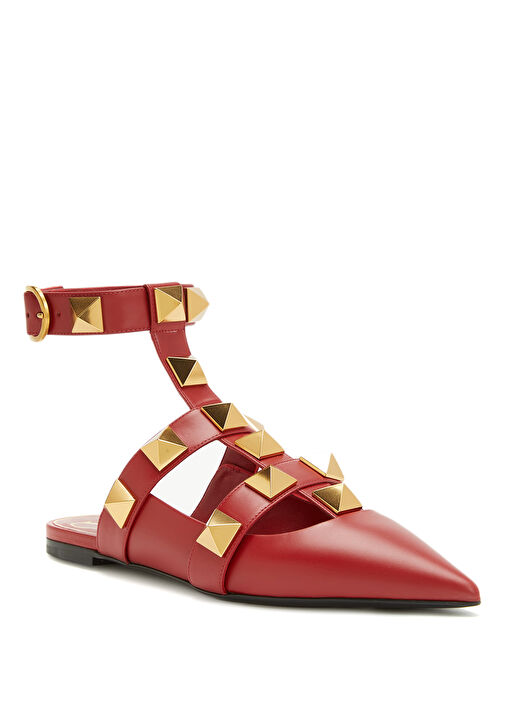 Kırmızı Troklu Kadın Deri Sandalet - Görsel 3