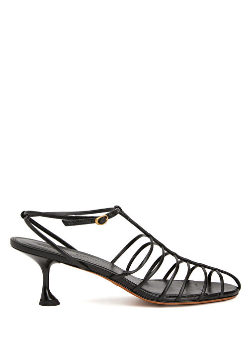 Tee Cage Siyah Topuklu Deri Sandalet - Görsel 2