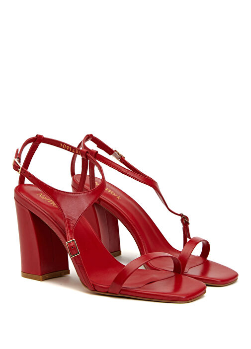 Kırmızı Kadın Deri Sandalet - Görsel 3