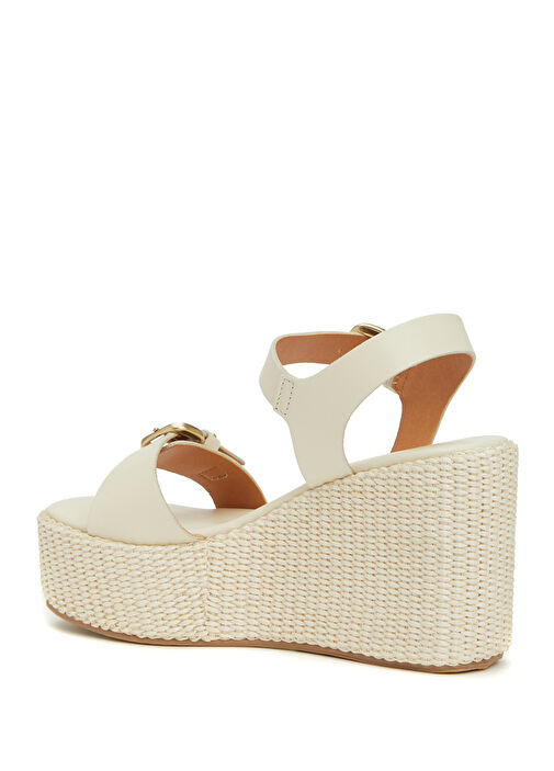 Kırık Beyaz Kadın Deri Sandalet - Görsel 4