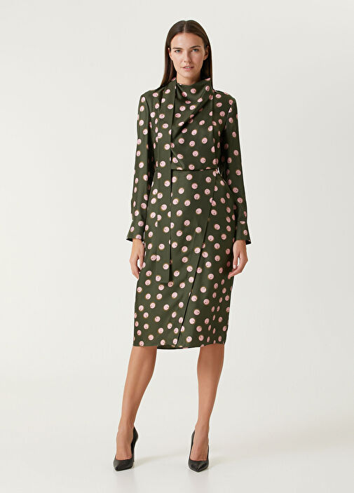 Fendi - Green Polka Dot Midi Twill Silk Dress