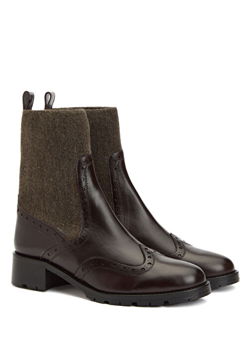 Kahverengi Triko Detaylı Kadın Deri Bot - Görsel 3