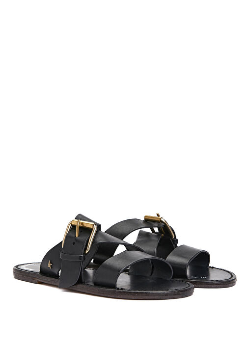 Margaret Siyah Kadın Deri Terlik - Görsel 3