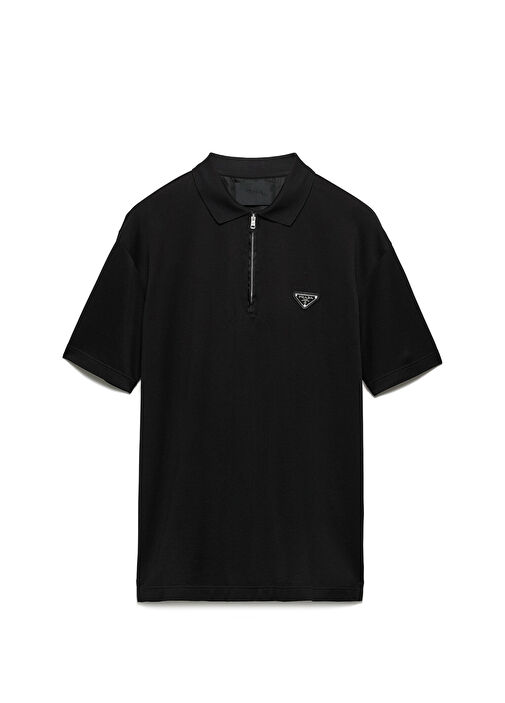 Prada Siyah Erkek Re-Nylon Detaylı Pike Polo Yaka T-Shirt 1524843