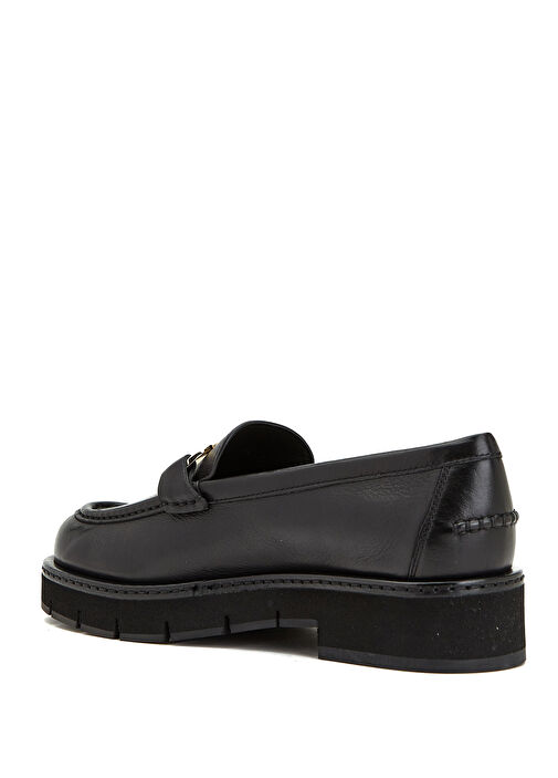 Siyah Logo Tokalı Kadın Deri Loafer - Görsel 4
