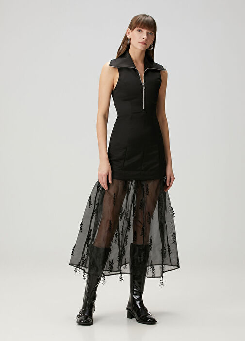 sheer midi dress long sleeve Black Polka Dot Long Sleeve Mesh Midi Dress