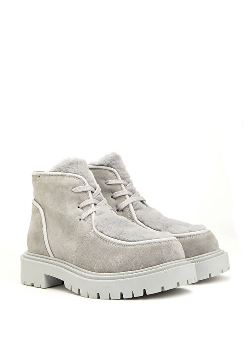 Gri Kadın Deri Bot - Görsel 3