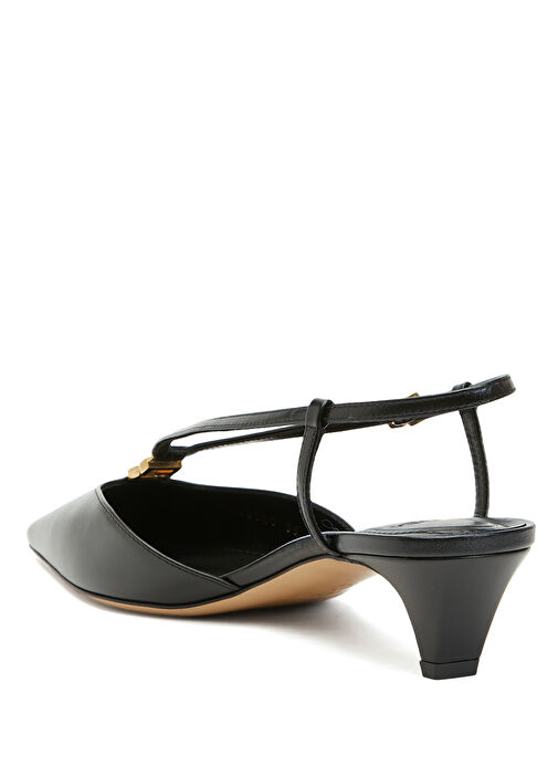 Fold Siyah Deri Topuklu Ayakkabı - Görsel 4