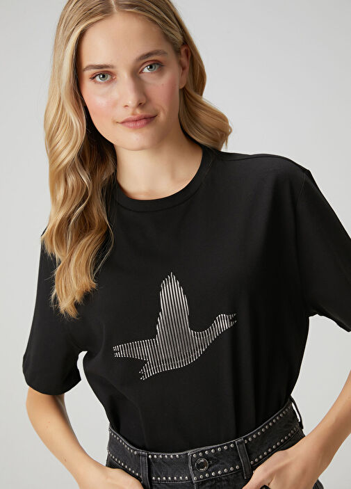 Beymen Club Siyah Kadın Siyah Çizgili Logolu T-shirt 1868313