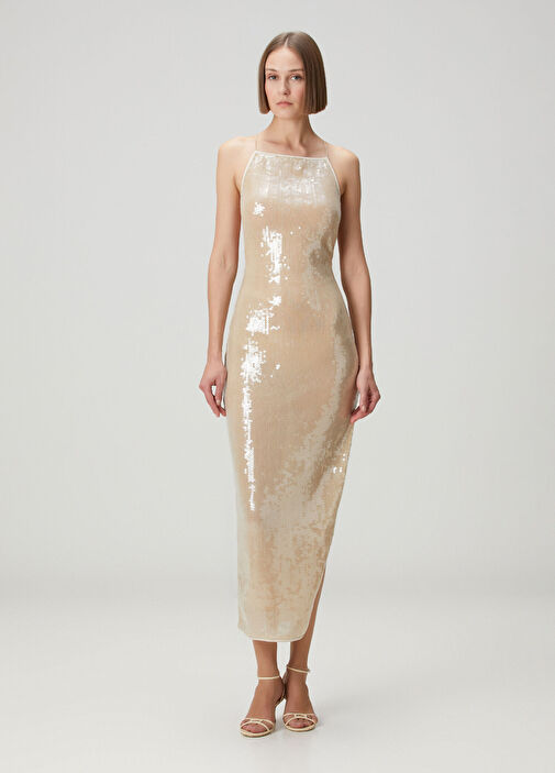 Oseree - Marylin Nude Sequined Midi Cocktail Dress