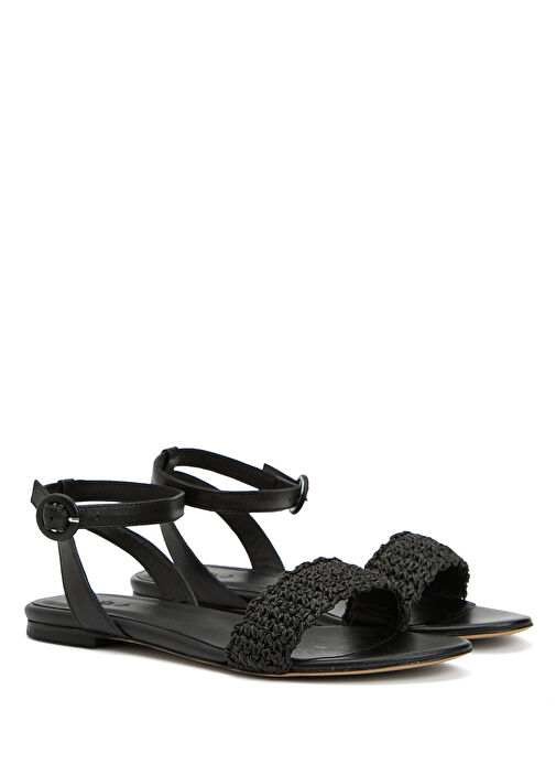 Siyah Örgü Bantlı Kadın Rafya Sandalet - Görsel 3