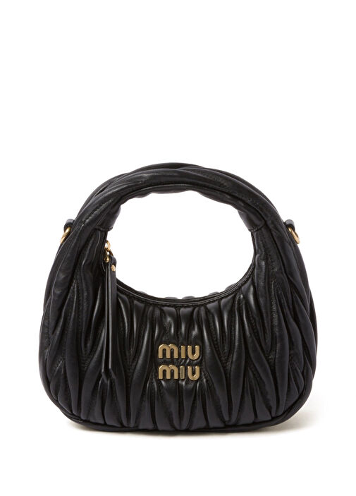 miu miu ブラック パーティーバッグ Miu Miu Siyah Kadın Wander Matelassé Siyah Napa Deri Hobo Mini