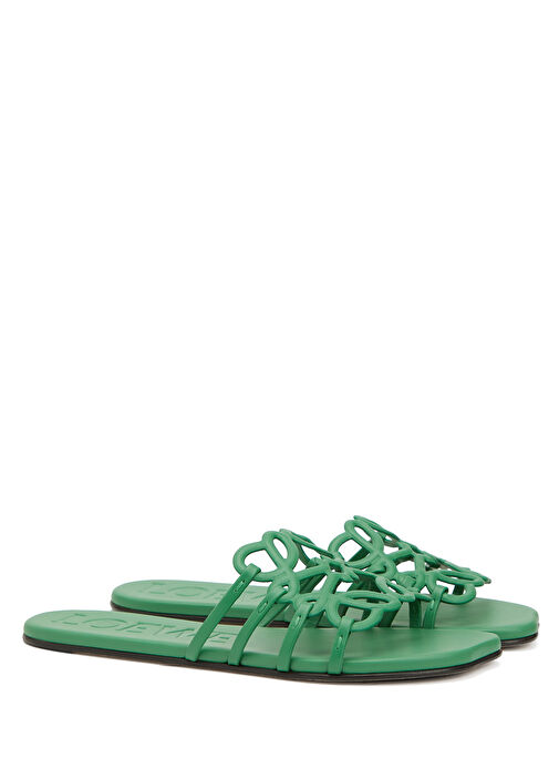 Petal Anagram Yeşil Kadın Deri Terlik - Görsel 3