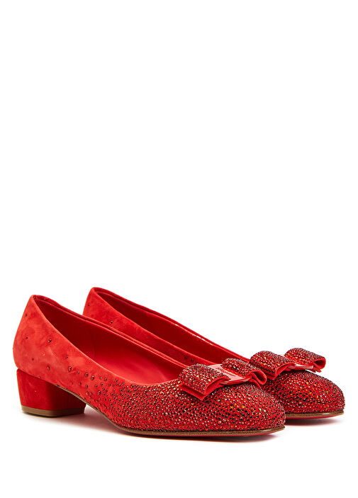 Kırmızı Mikro Taşlı Kadın Süet Babet - Görsel 3