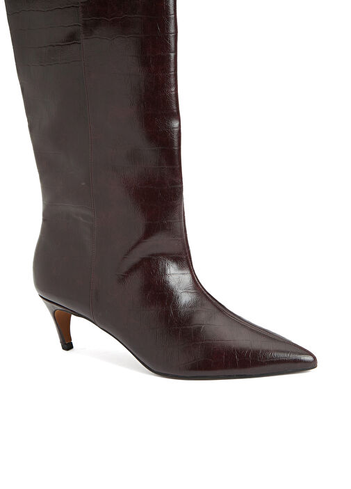 Bordo Kroko Desenli Çizme - Görsel 7