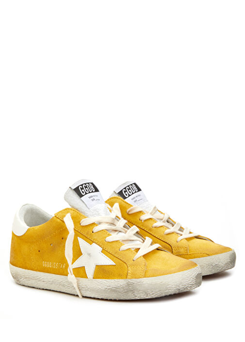 Sarı Eskitme Dokulu Kadın Deri Sneaker - Görsel 3