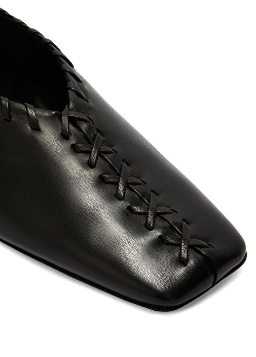 Siyah Dikiş Detaylı Deri Babet - Görsel 8