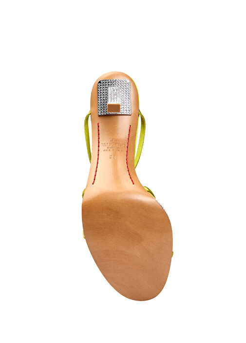Yeşil Taşlı Topuklu Saten Sandalet - Görsel 6