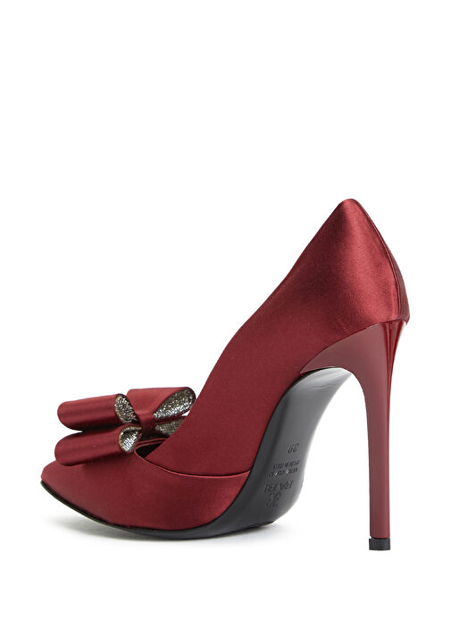 Bordo Saten Topuklu Ayakkabı - Görsel 4