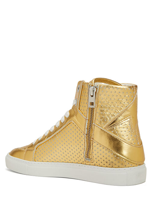 Gold Logo Detaylı Kadın Deri Sneaker - Görsel 4