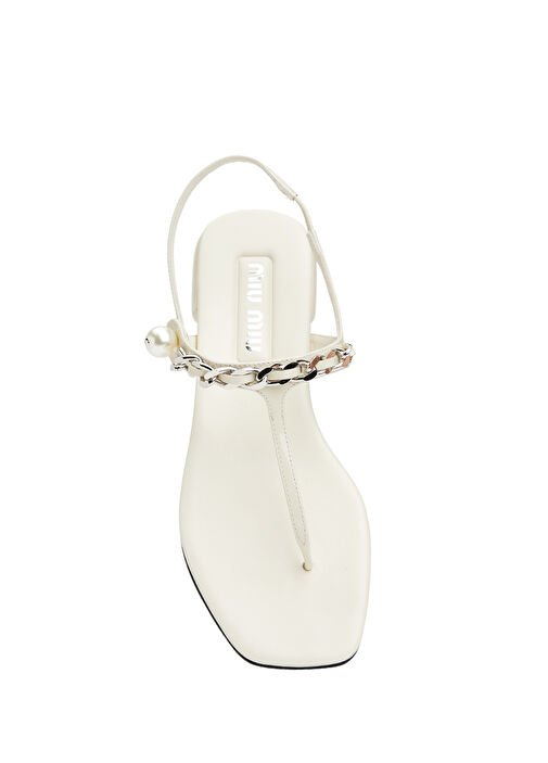 Beyaz Kadın Deri Sandalet - Görsel 5