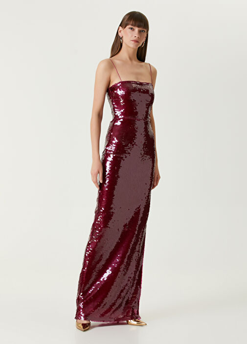 Urban Muse Burgundy Sequined Maxi Evening Dress