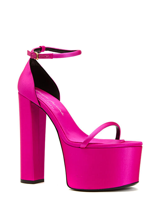 Fuşya Platform Topuklu Deri Sandalet - Görsel 3