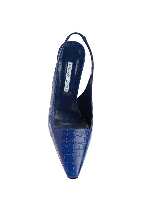 Moirasli Lacivert Deri Topuklu Ayakkabı - Görsel 5