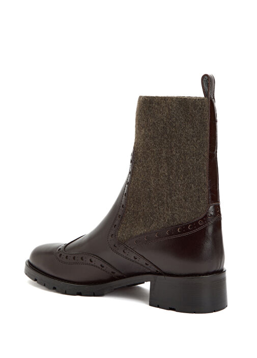 Kahverengi Triko Detaylı Kadın Deri Bot - Görsel 4