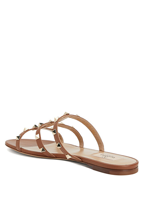 Rockstud Kahverengi Kadın Deri Terlik - Görsel 4