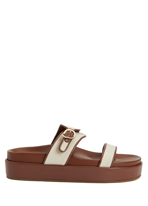 Tria 2 Platform Bej Kahve Kadın Kanvas Terlik - Görsel 2