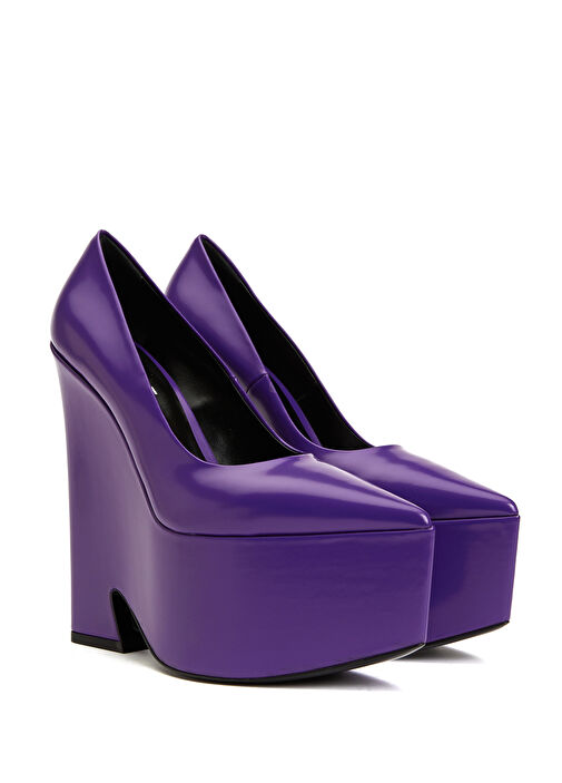 Tempest Platform Mor Deri Topuklu Ayakkabı - Görsel 3