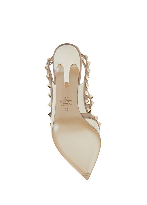 Valentino Garavani Ekru Valentino Garavani Rockstud Deri Topuklu Ayakkabı