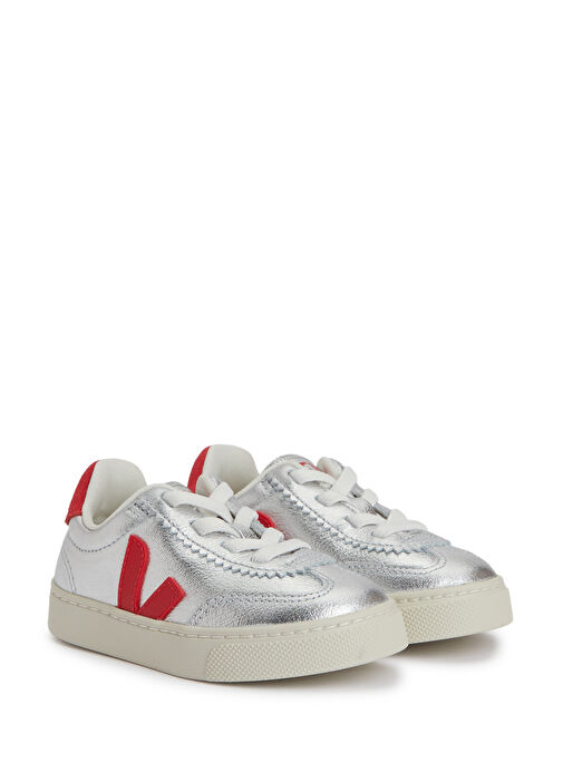 Small Volley Gri Kırmızı Çocuk Deri Sneaker - Görsel 3