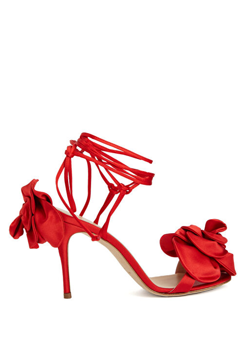 Kırmızı Kadın İpek Saten Sandalet - Görsel 2