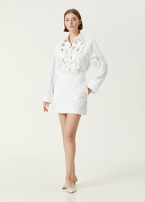 Valentino - Mini Shirt Dress With White Floral Appliqué