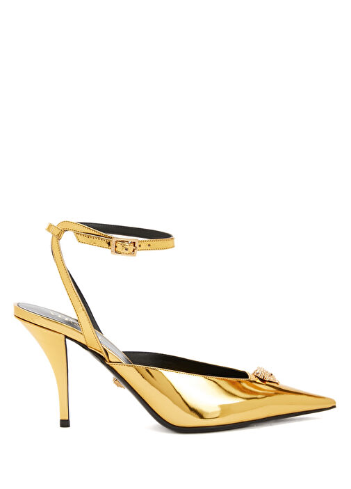 Gold Deri Topuklu Ayakkabı - Görsel 2