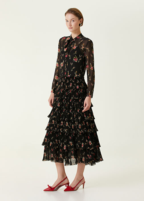 Red Valentino - Black Floral Print Midi Dress