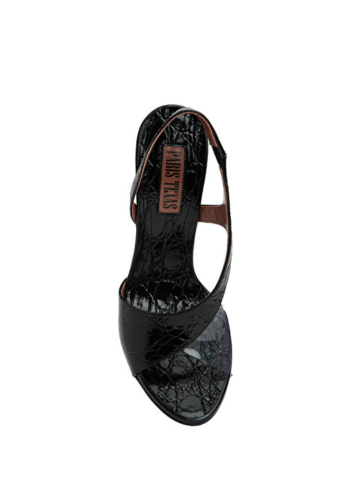 Siyah Krokodil Dokulu Kadın Deri Sandalet - Görsel 5