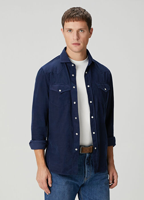Dark Blue Brunello Cucinelli Dark Blue Men Leisure Fit Dark Blue Velvet  Shirt 1808823 | Beymen