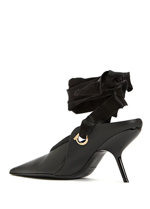 Siyah Deri Topuklu Ayakkabı - Görsel 4